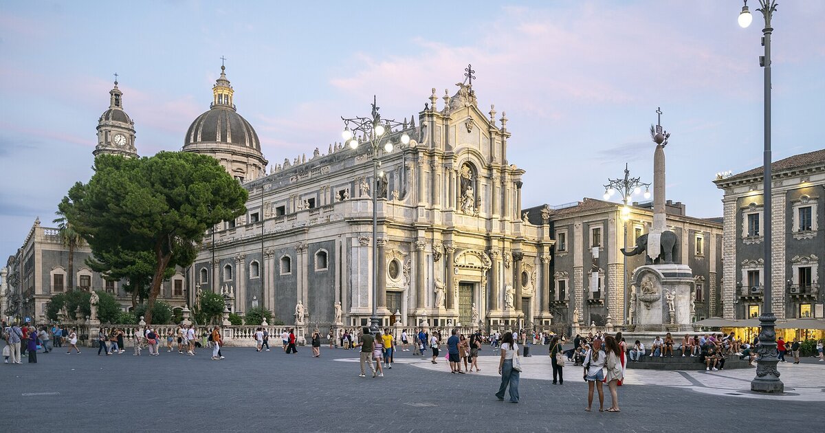 View of Piazza del Duomo in Catania with the Elephant Fountain